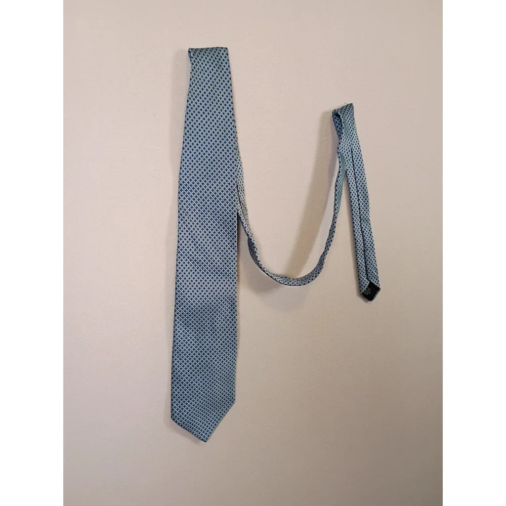 Preppy Brooks Brothers Makers Mens OS Blue Silver Silk Geometric Check Necktie